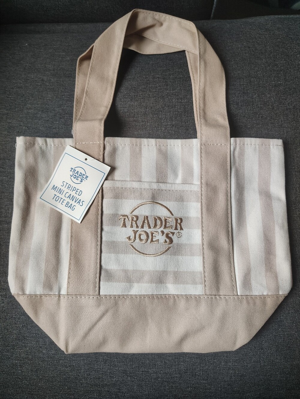 Trader Joe's Mini Tote Bag - Tan Stripes